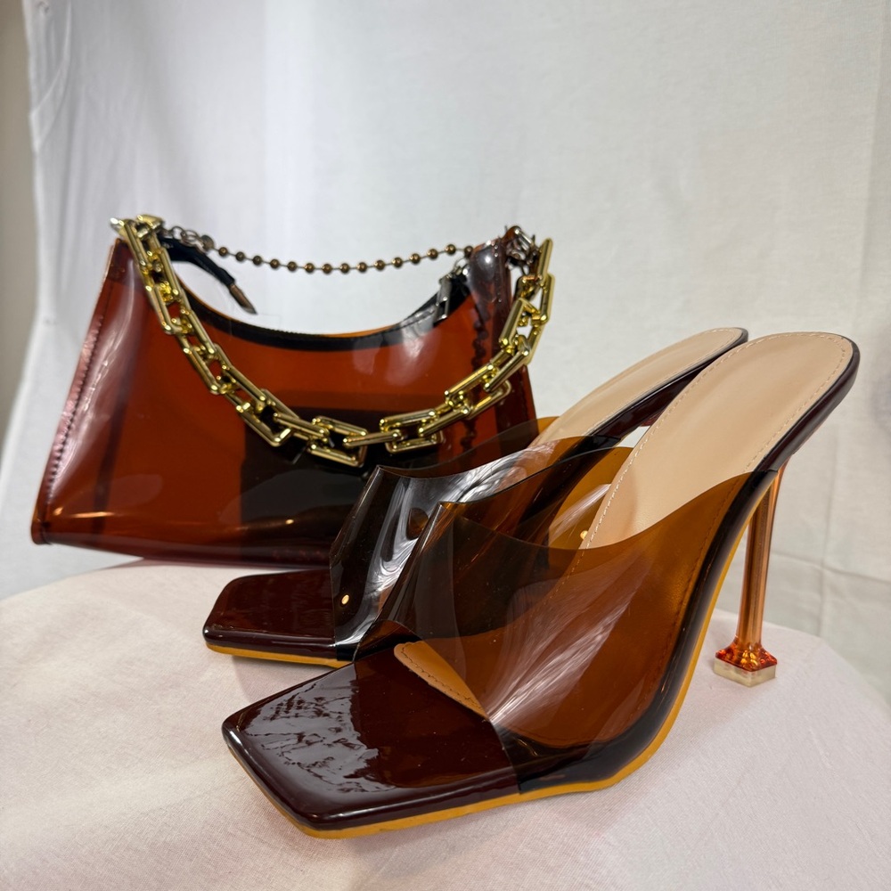 Elegant Brown Women's Heels & Bag